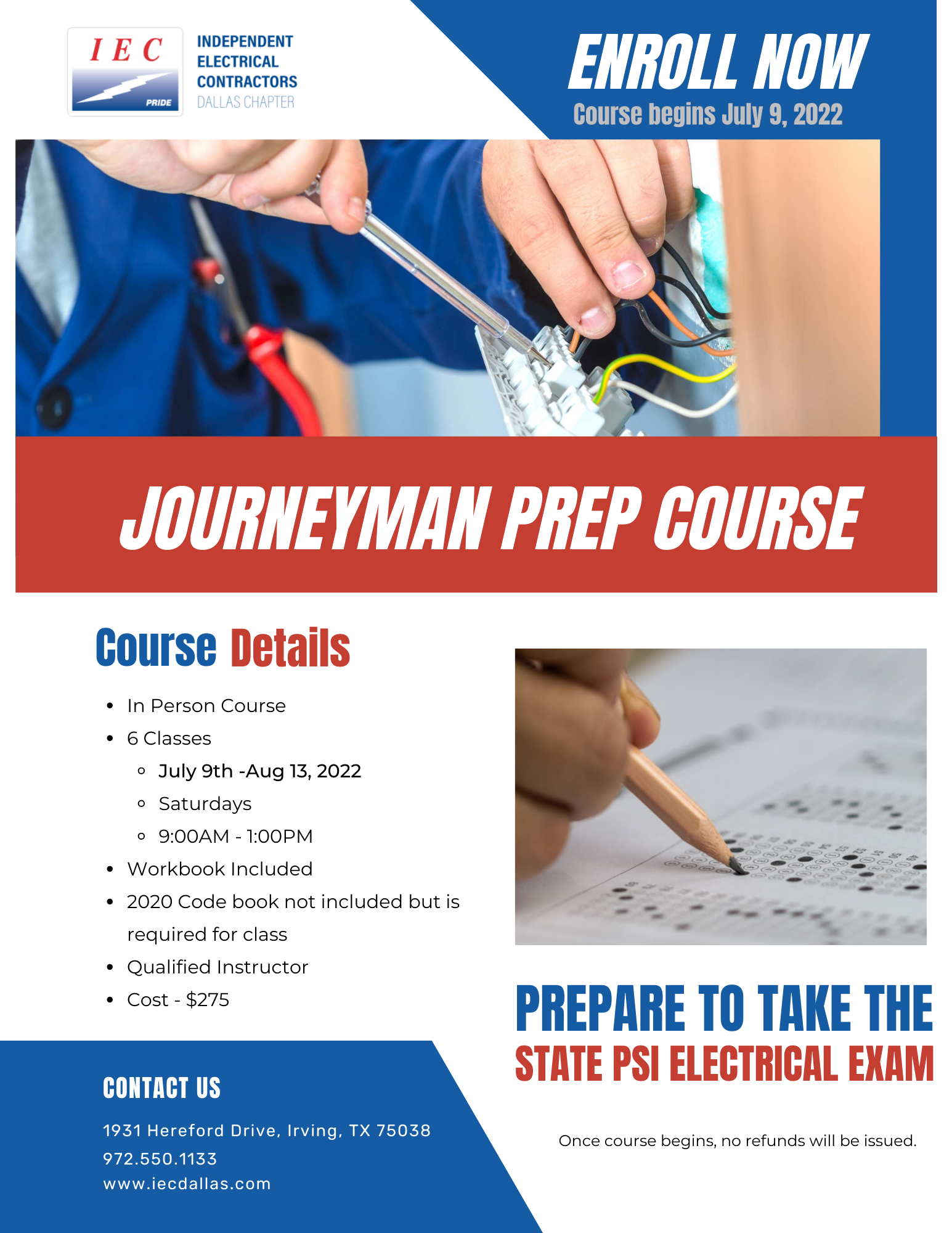 Journeyman Prep Class July 9 - Aug 13